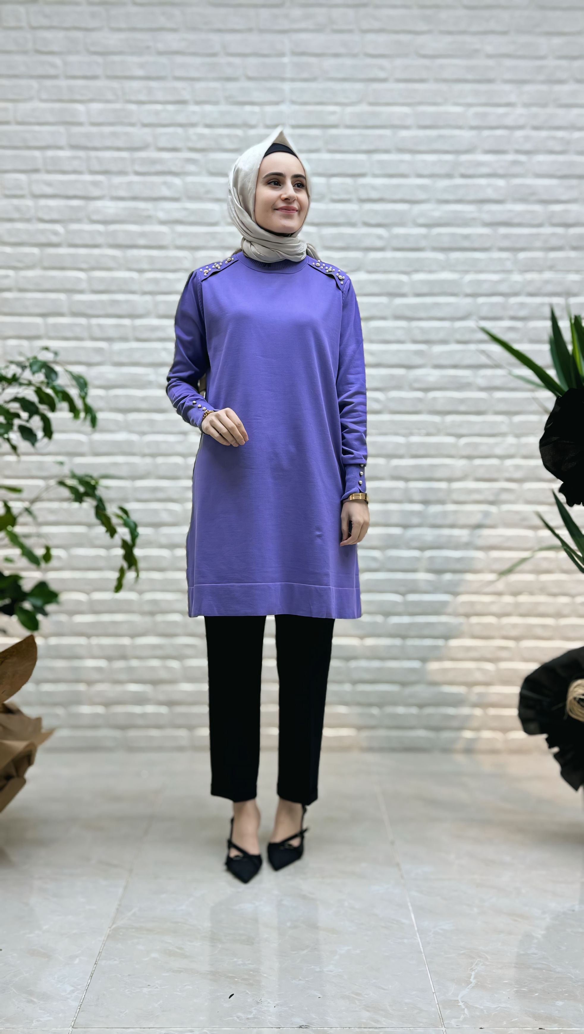 Beranisa Omzu  İncili Soğuk Triko 3840