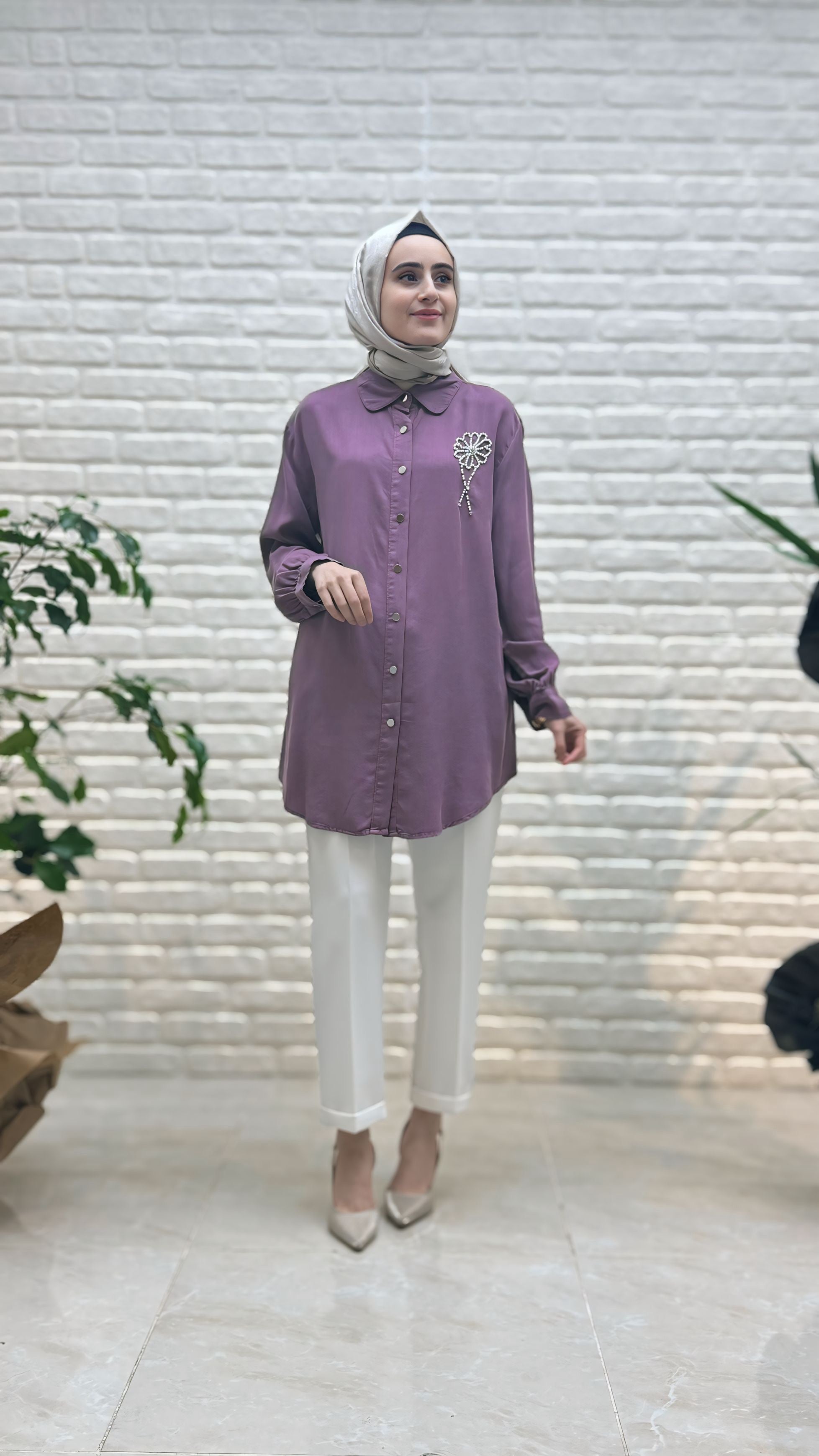 Magazin Taşlı Çiçekli Tensel Tunik 7248