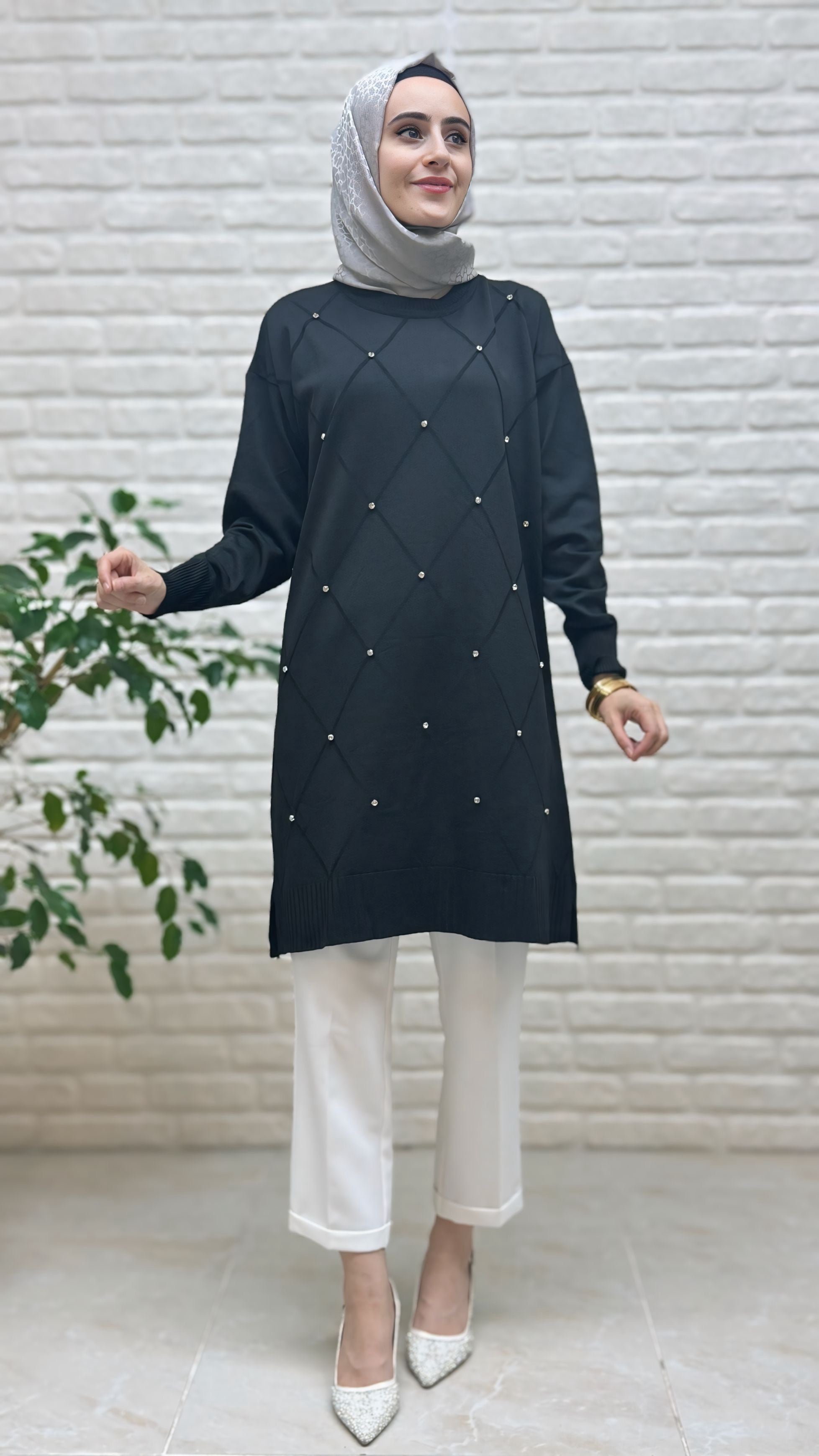 Beranisa Taşlı Soğuk İp Tunik 3225