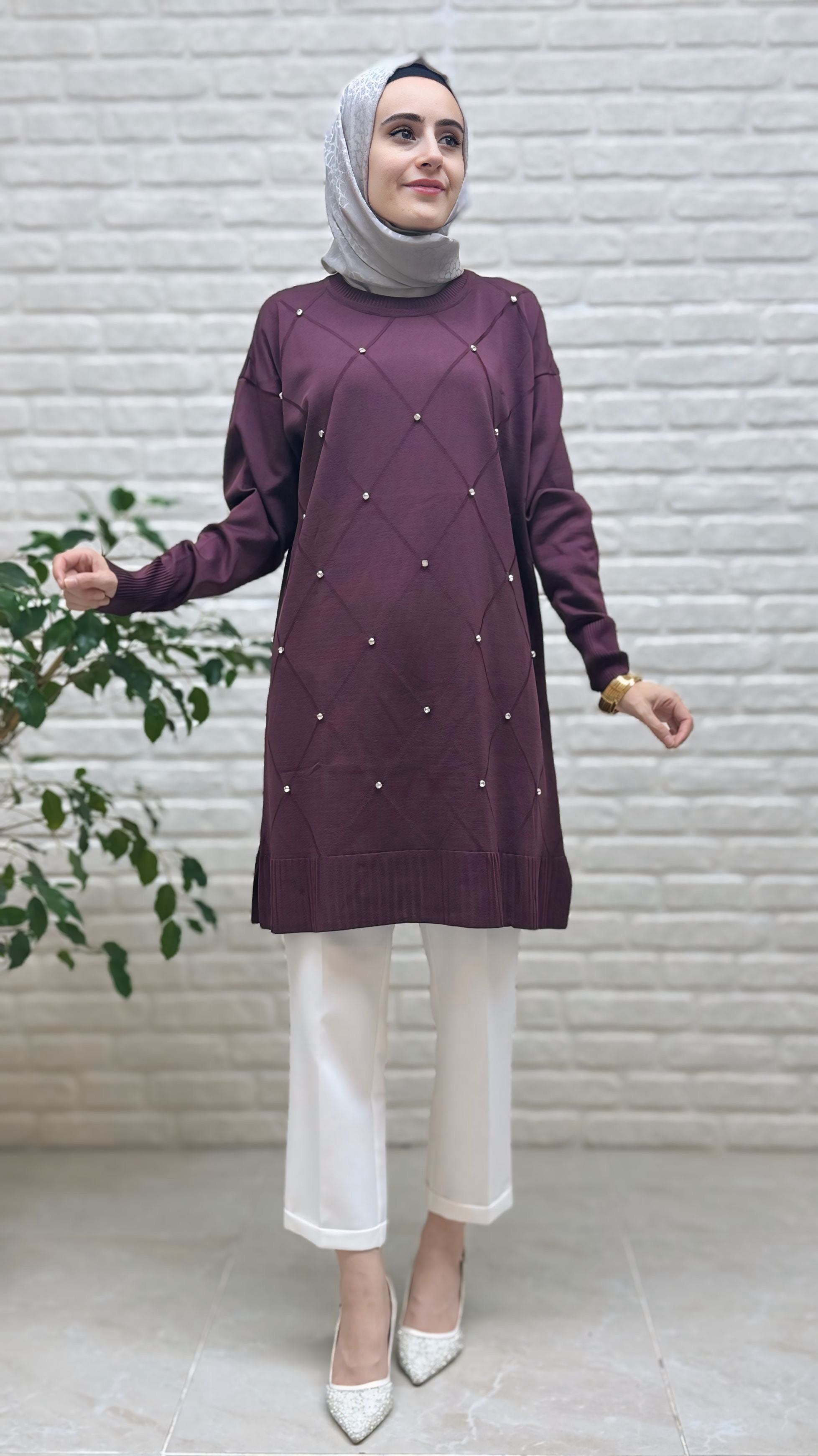 Beranisa Taşlı Soğuk İp Tunik 3225