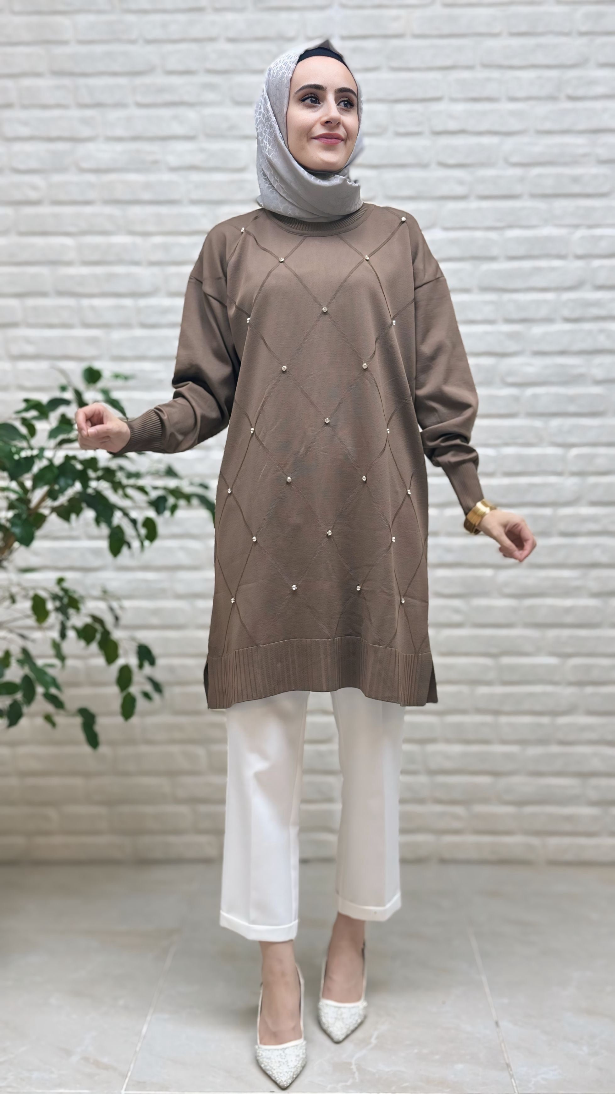 Beranisa Taşlı Soğuk İp Tunik 3225