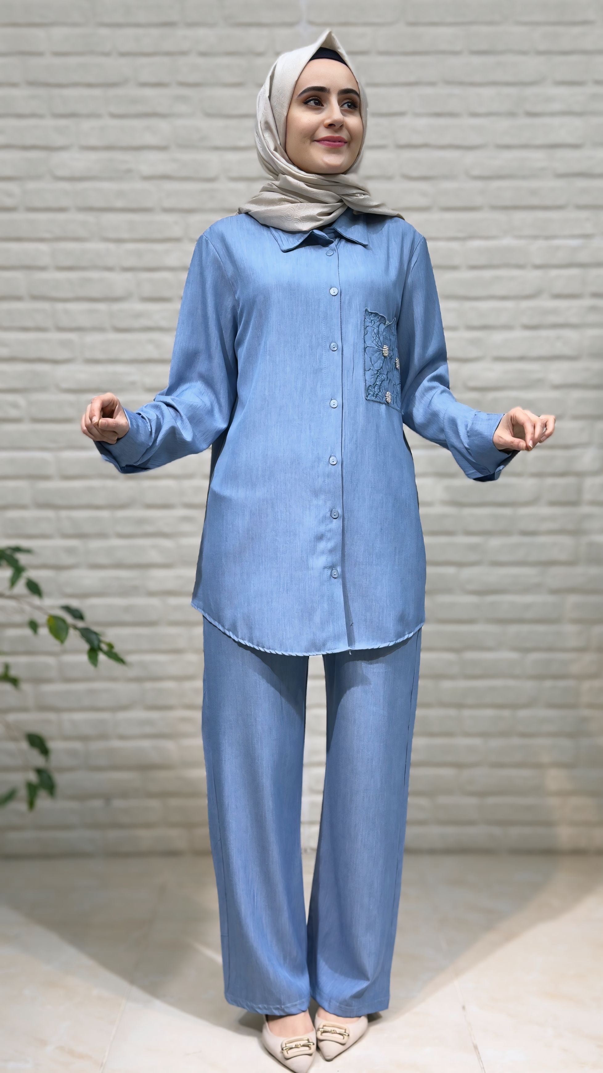 Beranisa Pantolonlu Tencel Kot Takım 4019