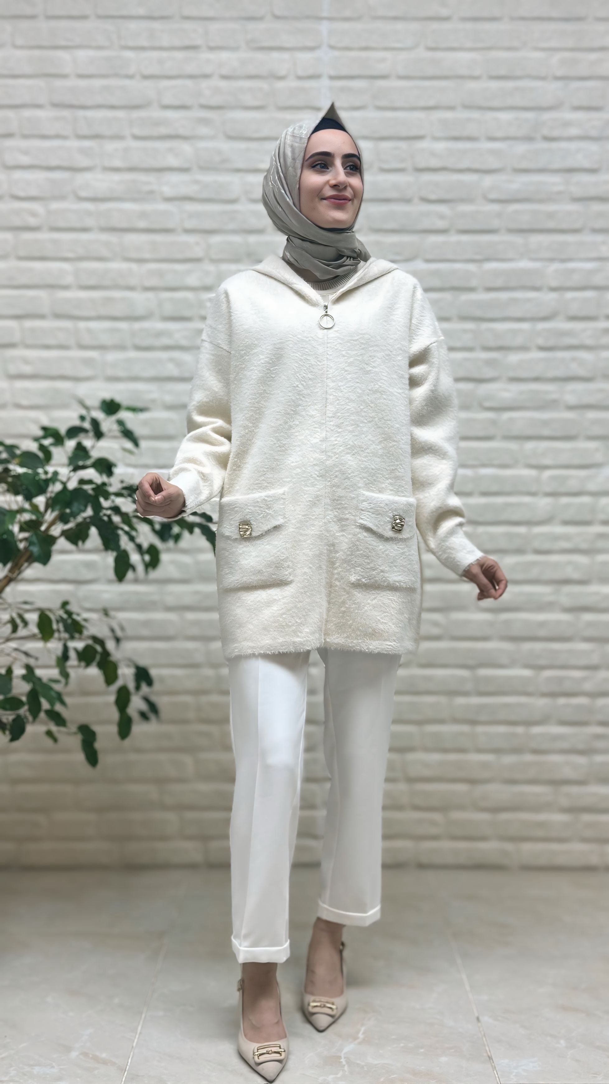 Gülseli Kapşonlu Fermuarlı Ceket 251441