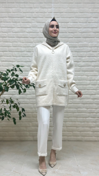 Gülseli Kapşonlu Fermuarlı Ceket 251441