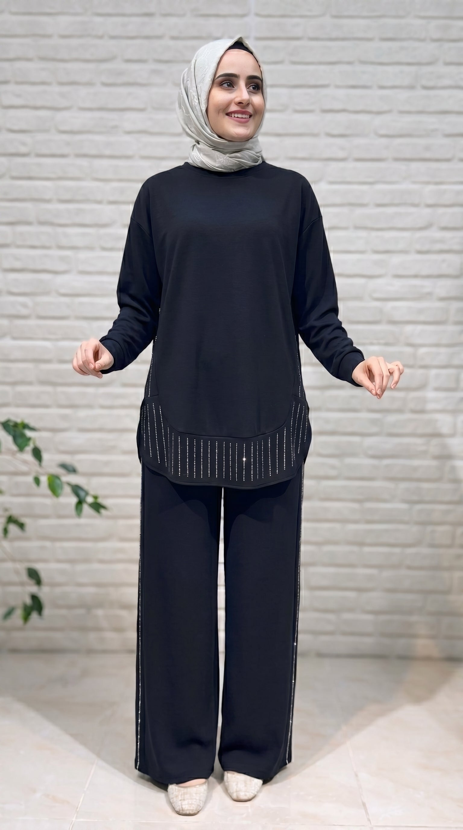 Beranisa Taş Detaylı Pantolonlu Takım 4026