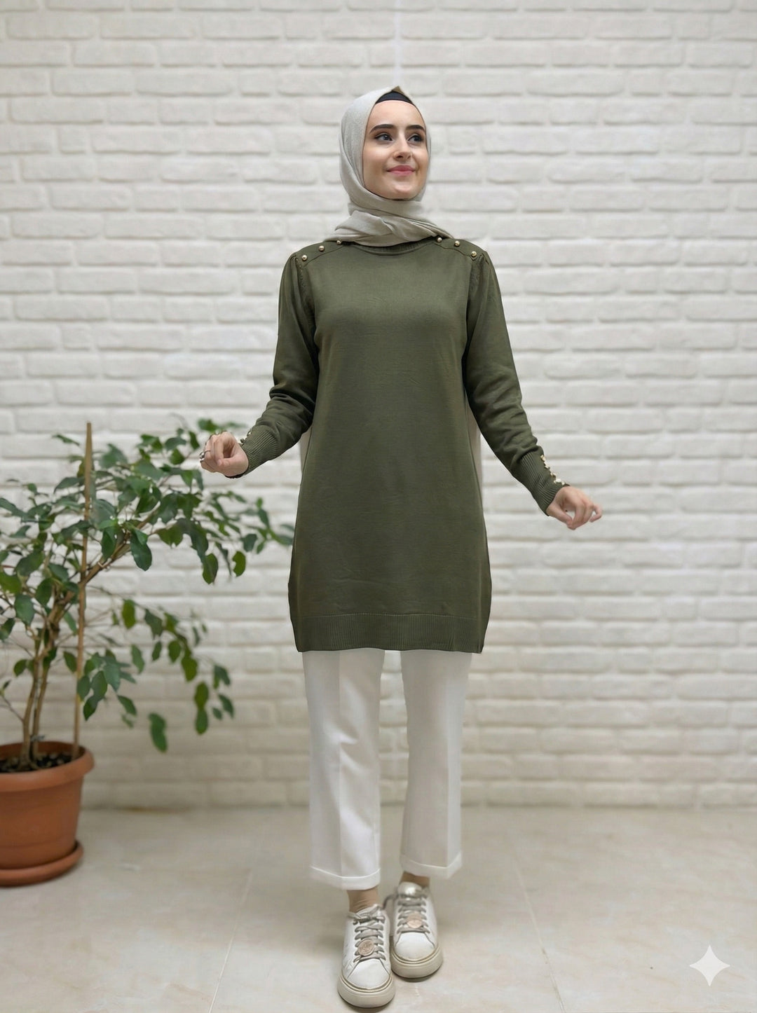 Beranisa Düğme Detay Soğukip Tunik 3963