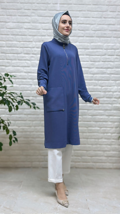 Armine Trend Kolları Ribanalı Yarım Fermuarlı Tunik Siyah 25KT443