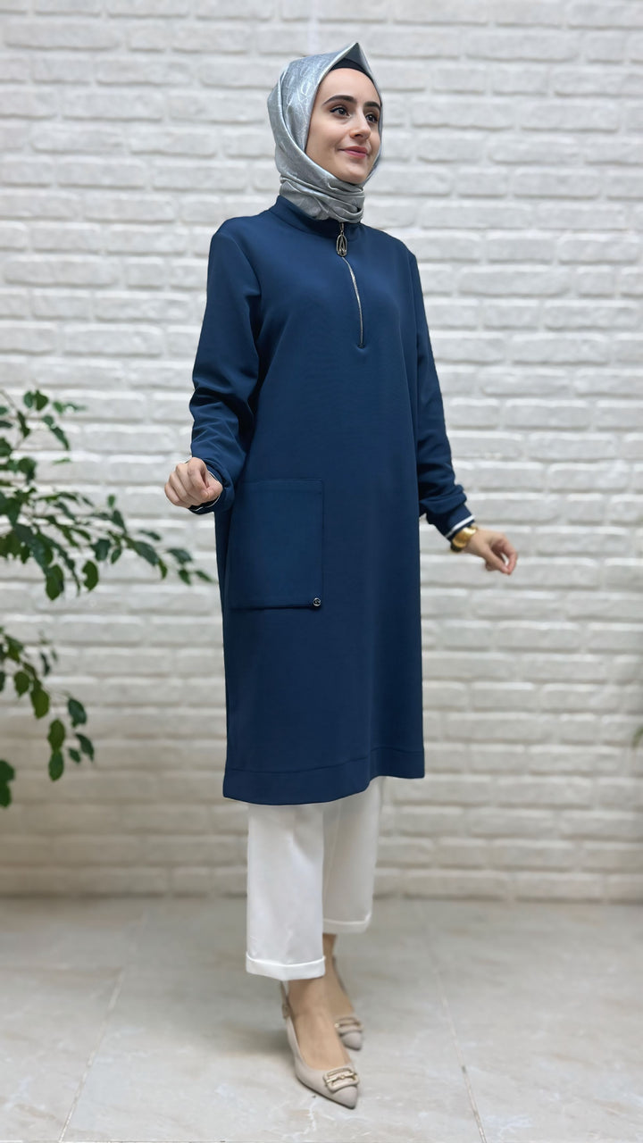 Armine Trend Kolları Ribanalı Yarım Fermuarlı Tunik Siyah 25KT443