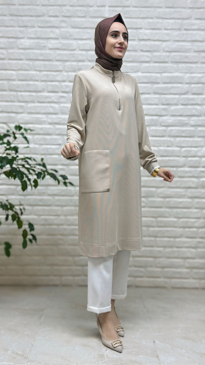 Armine Trend Kolları Ribanalı Yarım Fermuarlı Tunik Siyah 25KT443