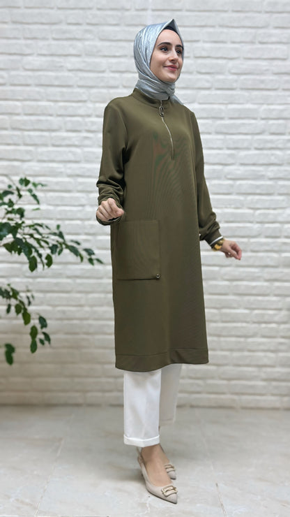 Armine Trend Kolları Ribanalı Yarım Fermuarlı Tunik Siyah 25KT443