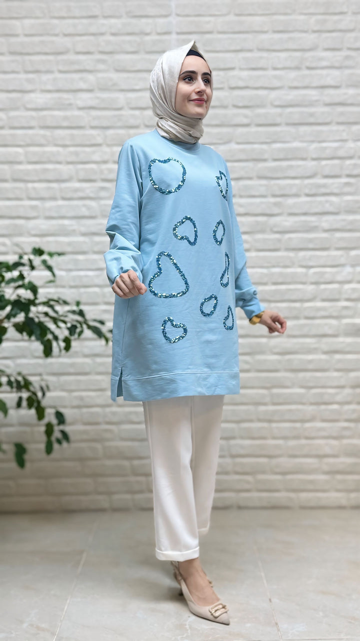 Ayşe Akay Kalp Detay Pul İşlemeli Tunik 3955