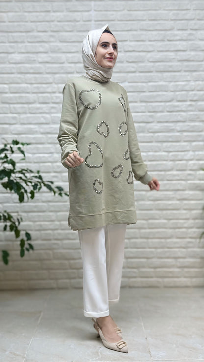 Ayşe Akay Kalp Detay Pul İşlemeli Tunik 3955