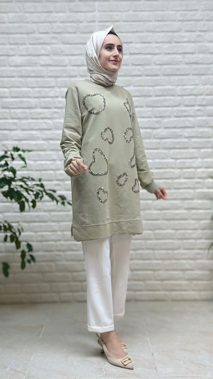 Ayşe Akay Kalp Detay Pul İşlemeli Tunik 3955