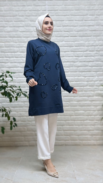 Ayşe Akay Kalp Detay Pul İşlemeli Tunik 3955