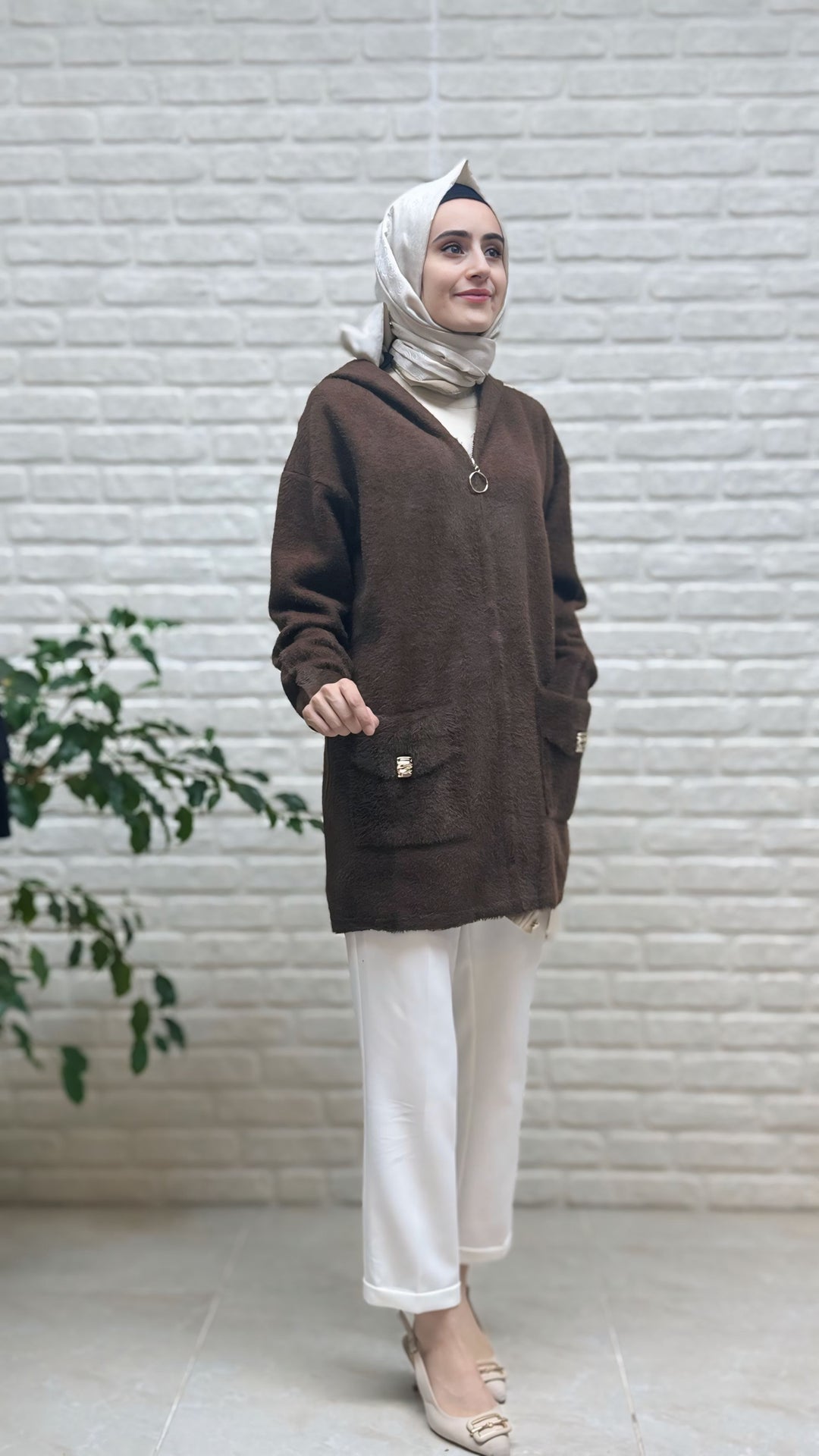 Gülseli Kapşonlu Fermuarlı Ceket 251441