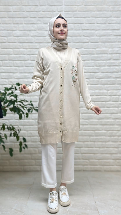 Novalüx Çiçek Nakışlı Soğuk İP Hırka 3280