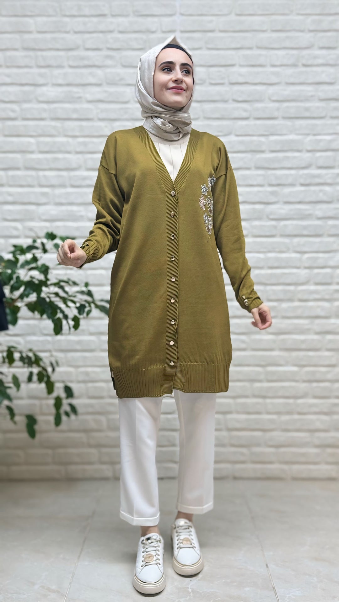 Novalüx Çiçek Nakışlı Soğuk İP Hırka 3280