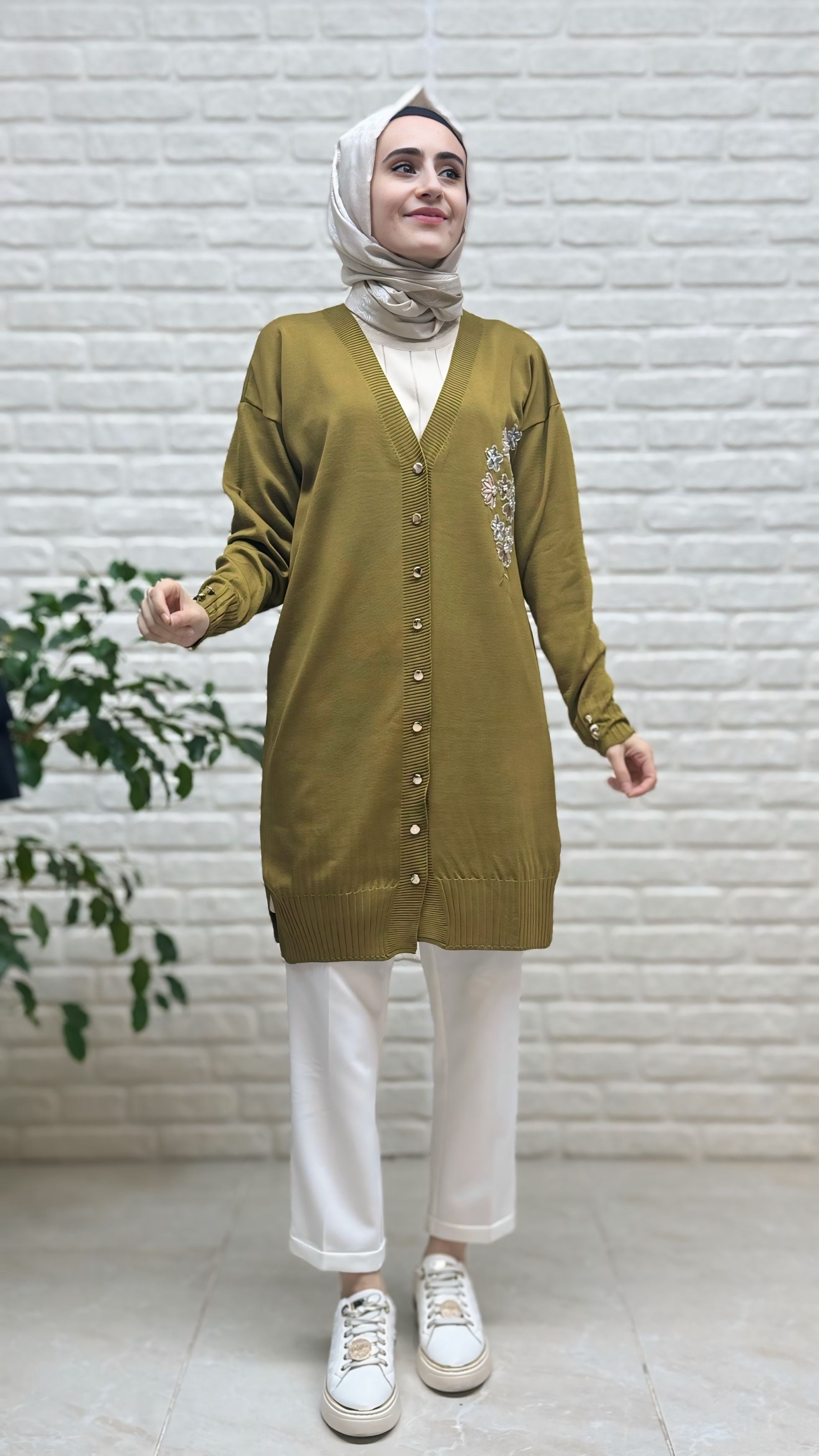 Novalüx Çiçek Nakışlı Soğuk İP Hırka 3280