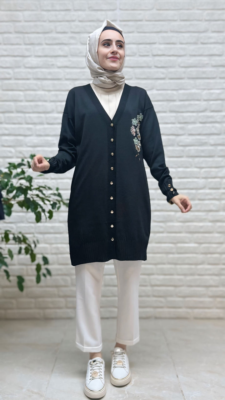 Novalüx Çiçek Nakışlı Soğuk İP Hırka 3280