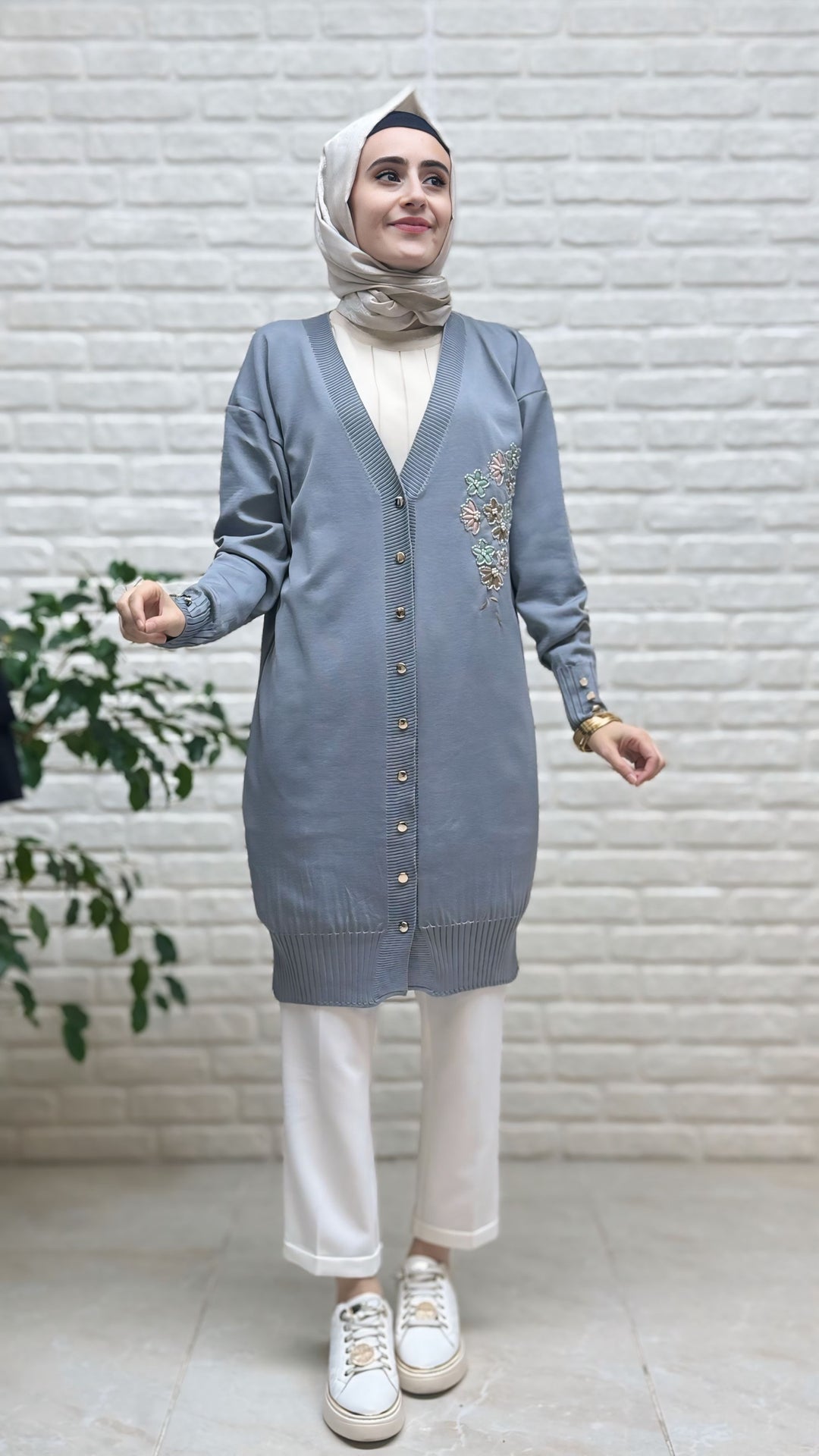 Novalüx Çiçek Nakışlı Soğuk İP Hırka 3280