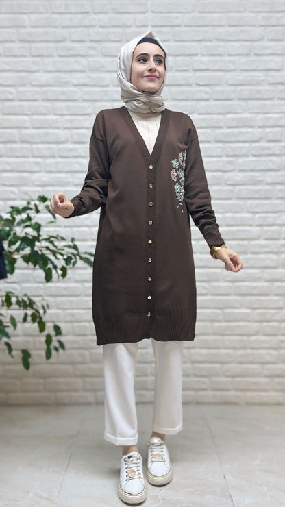 Novalüx Çiçek Nakışlı Soğuk İP Hırka 3280