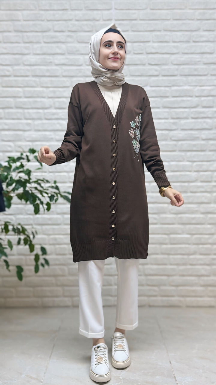 Novalüx Çiçek Nakışlı Soğuk İP Hırka 3280