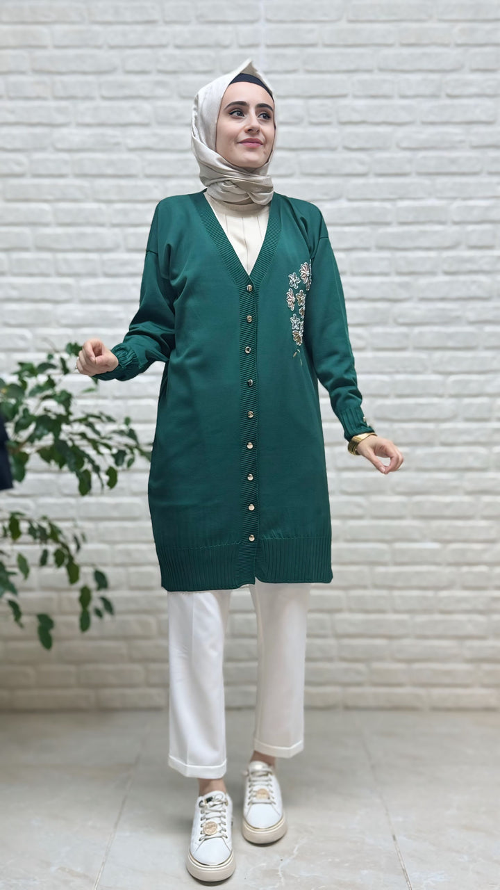 Novalüx Çiçek Nakışlı Soğuk İP Hırka 3280