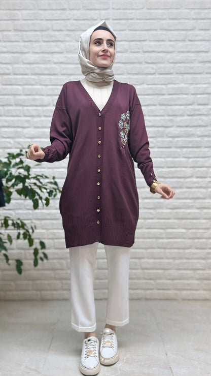 Novalüx Çiçek Nakışlı Soğuk İP Hırka 3280