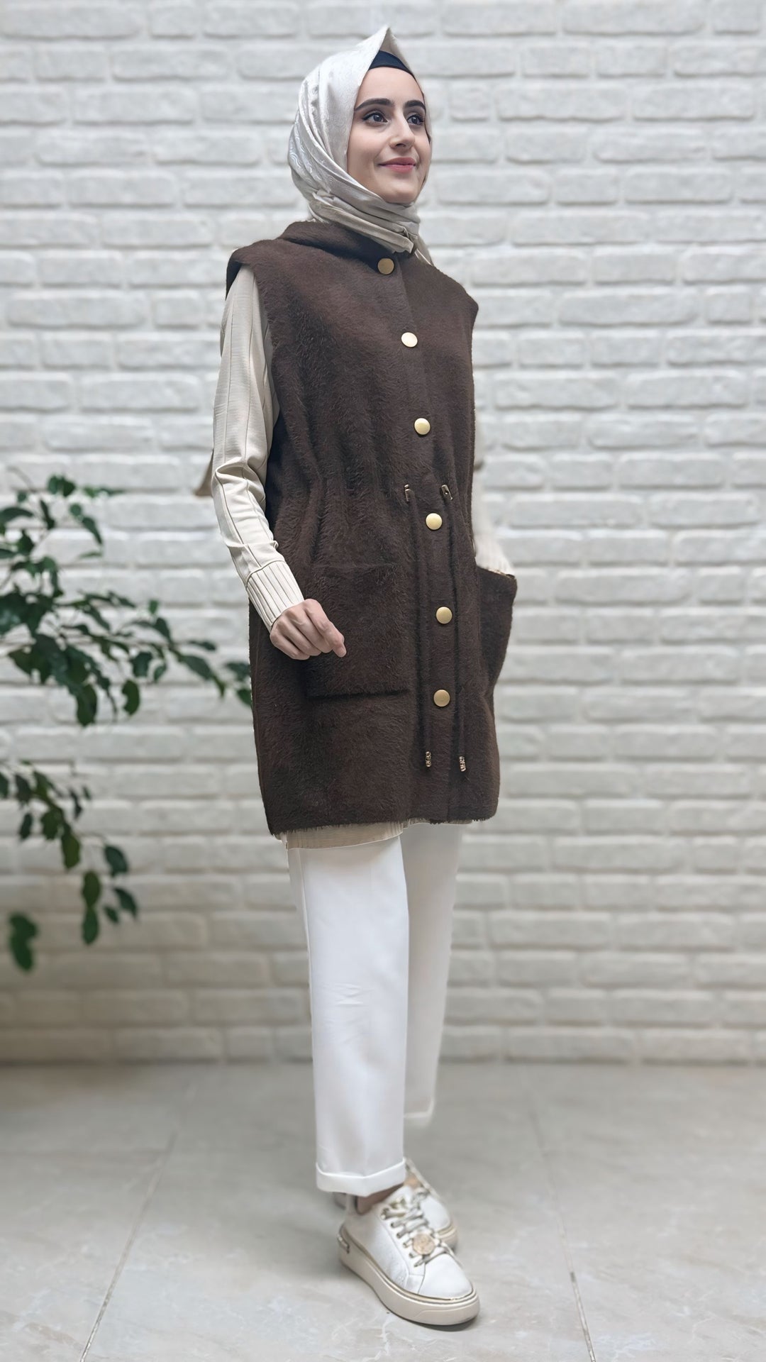 Gülseli Kapşonlu Angora Yelek 251438