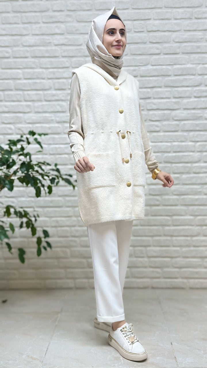 Gülseli Kapşonlu Angora Yelek 251438