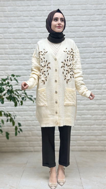 Gülseli Triko Nakışlı Hırka 250727