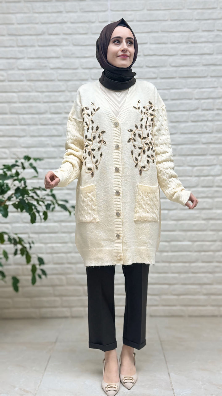 Gülseli Triko Nakışlı Hırka 250727