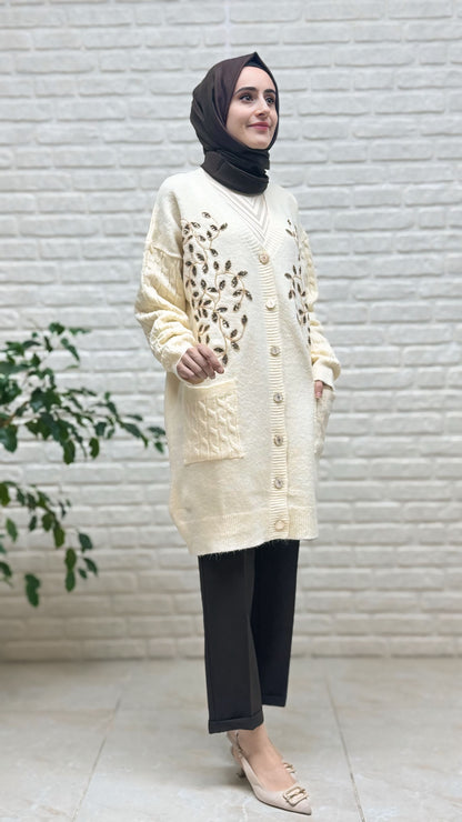 Gülseli Triko Nakışlı Hırka 250727