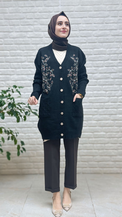 Gülseli Triko Nakışlı Hırka 250727