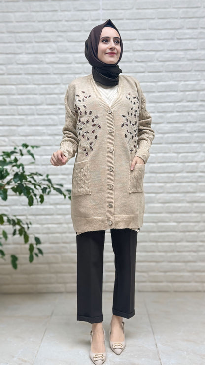 Gülseli Triko Nakışlı Hırka 250727