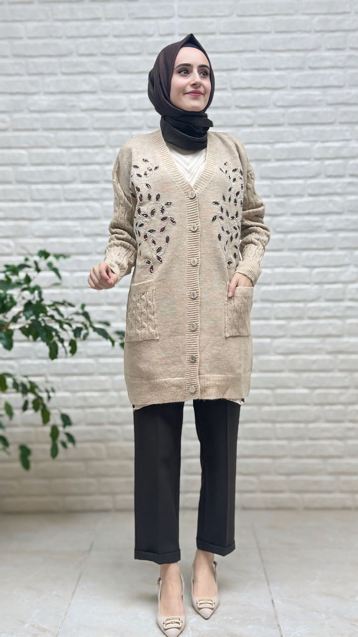 Gülseli Triko Nakışlı Hırka 250727