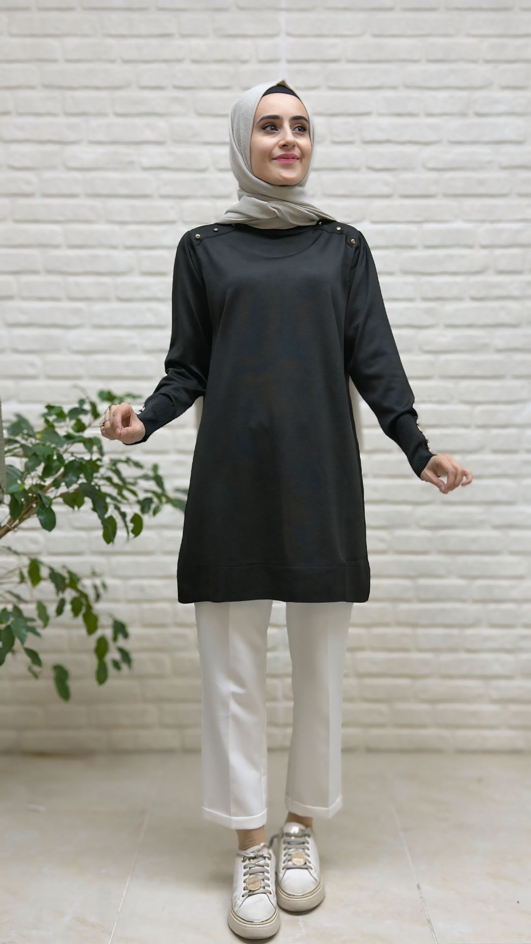 Beranisa Düğme Detay Soğukip Tunik 3963