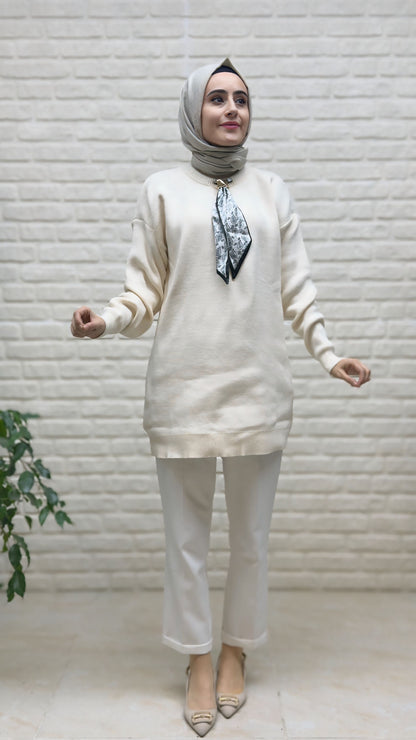 Novalüks Fularlı Triko Tunik 3289