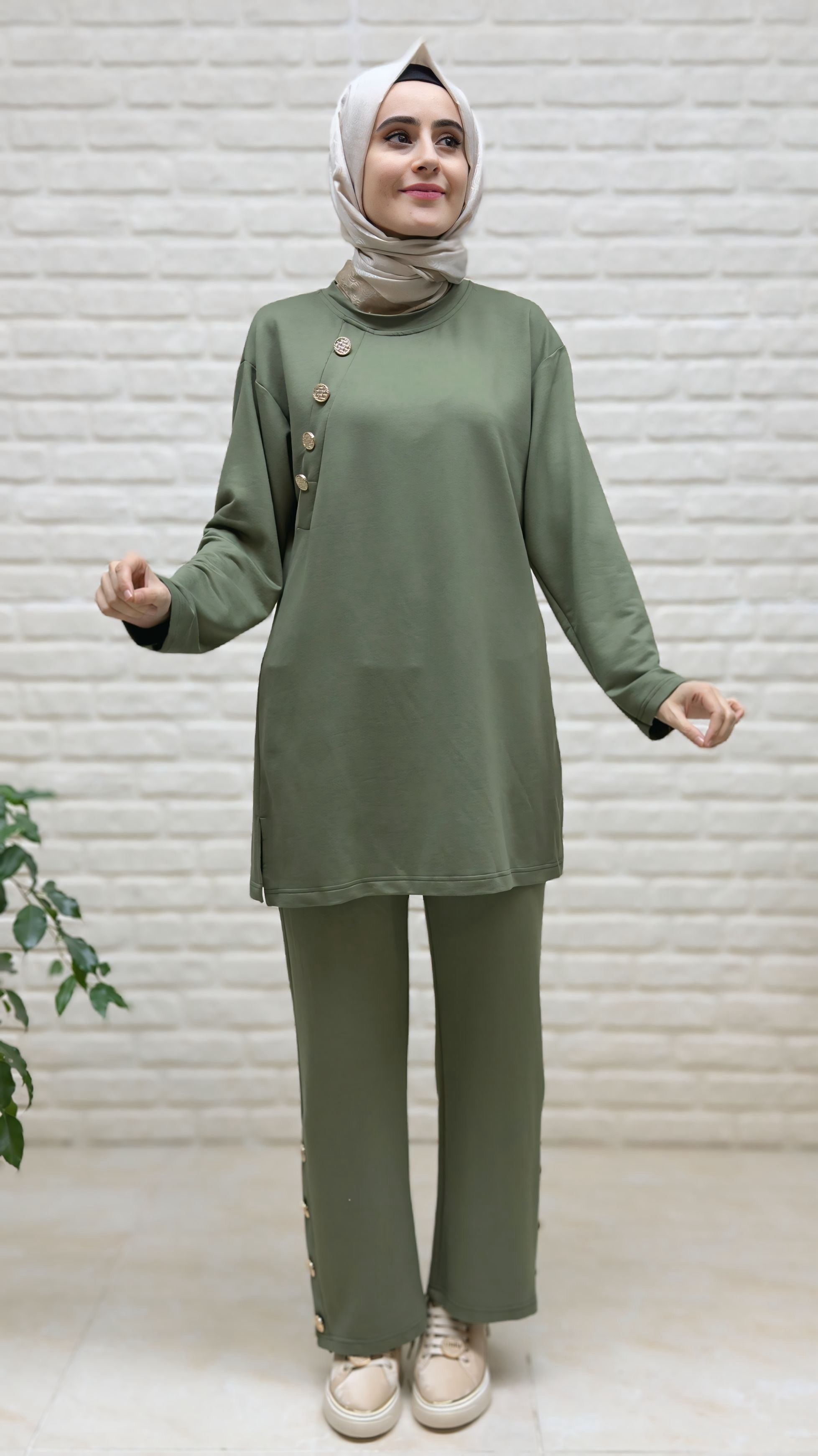 Beranisa Pantolonlu Düğme Detay Takım 3974