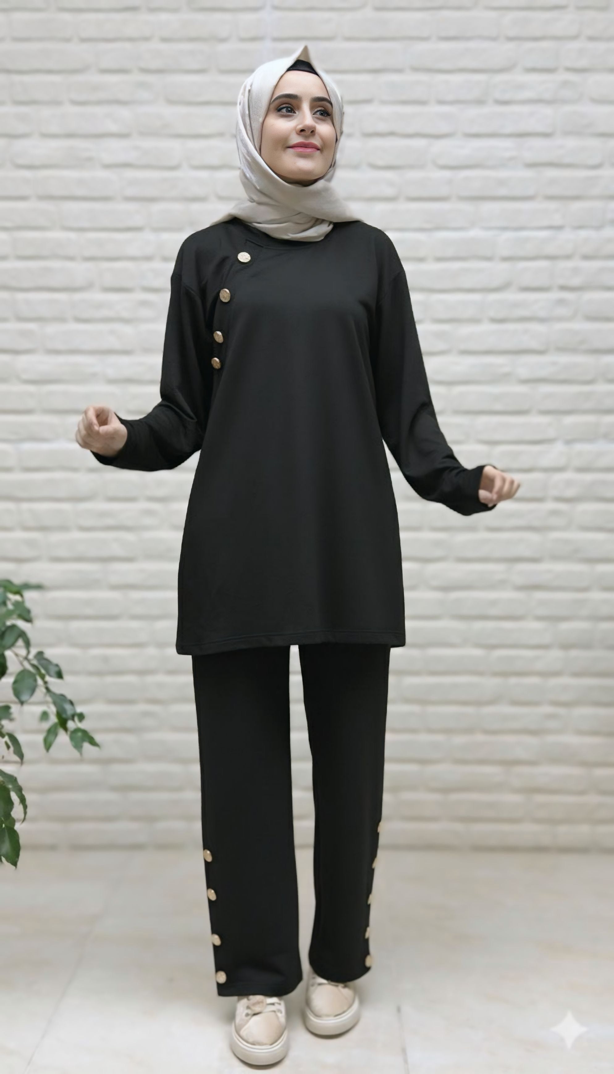 Beranisa Pantolonlu Düğme Detay Takım 3974