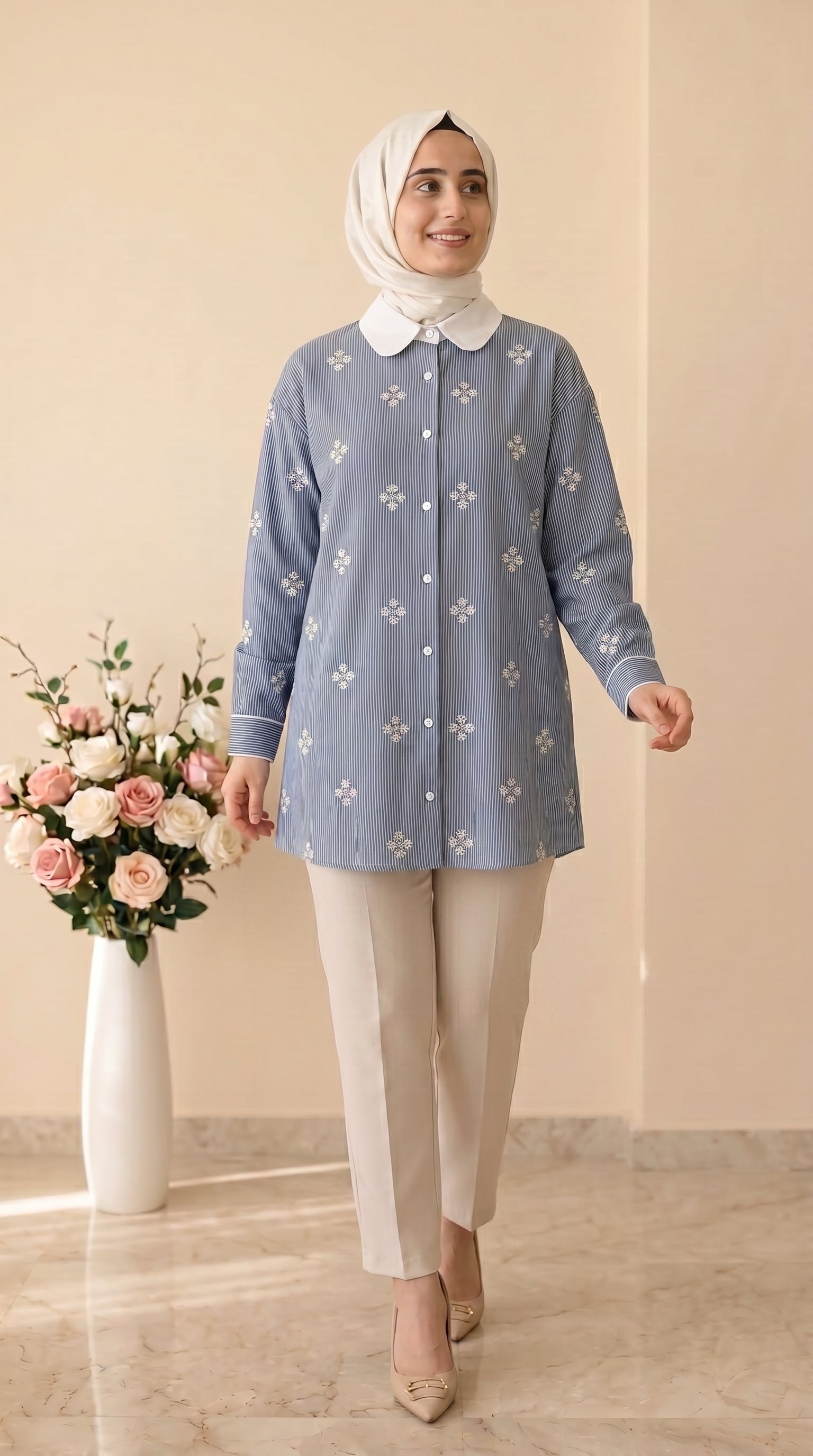 Doque Çiçek Detaylı Çizgili Tunik 10206