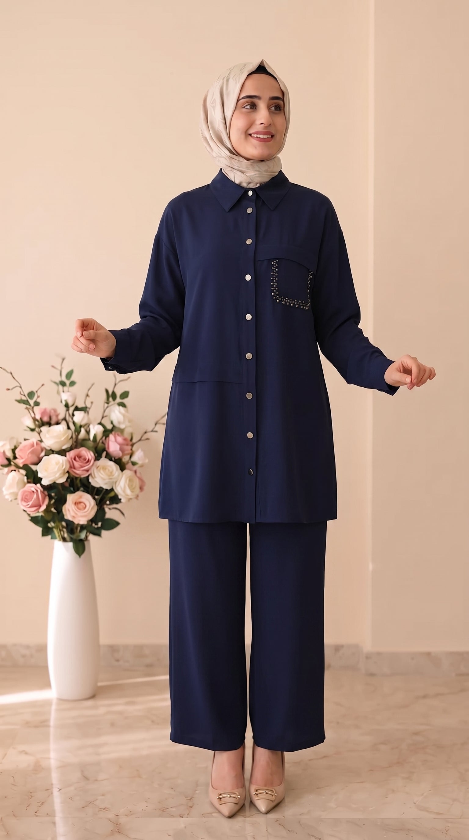 İz Atelier Taş İşlemeli Pantolonlu Takım 4054