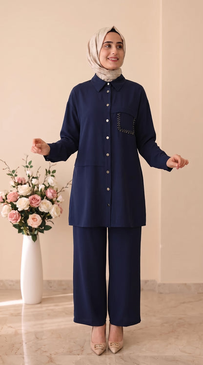 İz Atelier Taş İşlemeli Pantolonlu Takım 4054
