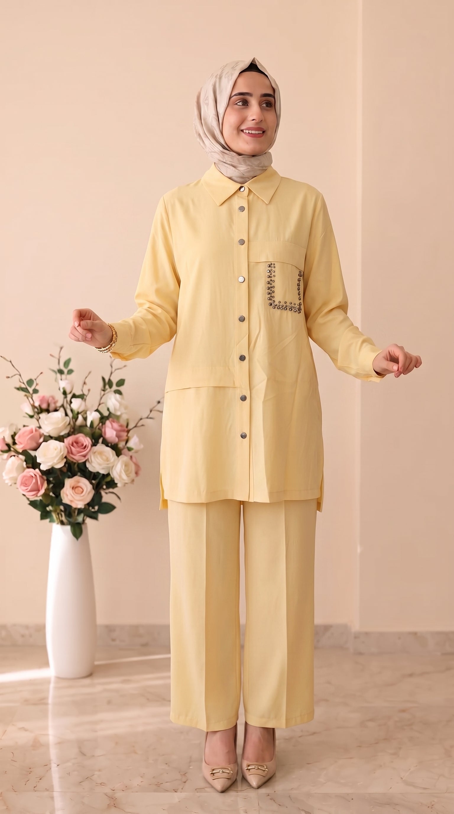 İz Atelier Taş İşlemeli Pantolonlu Takım 4054