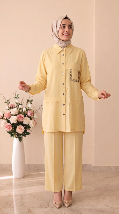 İz Atelier Taş İşlemeli Pantolonlu Takım 4054