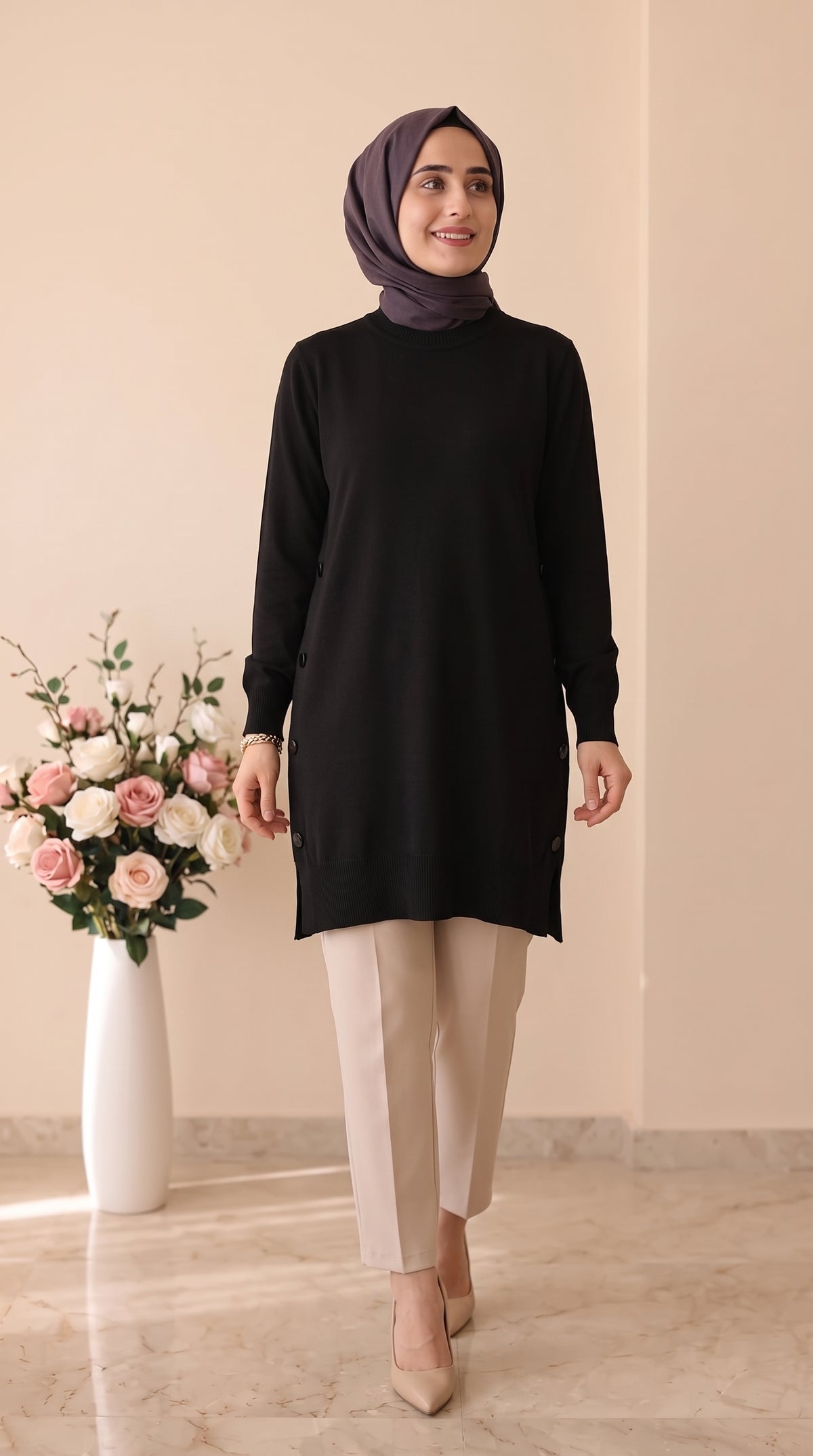 Kado Düğme Detaylı Soğukip Tunik 26077