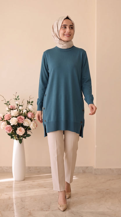 Kado Düğme Detaylı Soğukip Tunik 26077