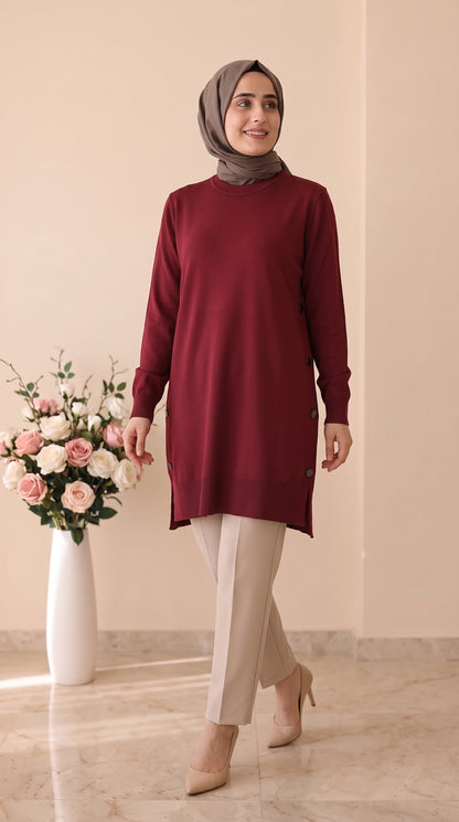 Kado Düğme Detaylı Soğukip Tunik 26077