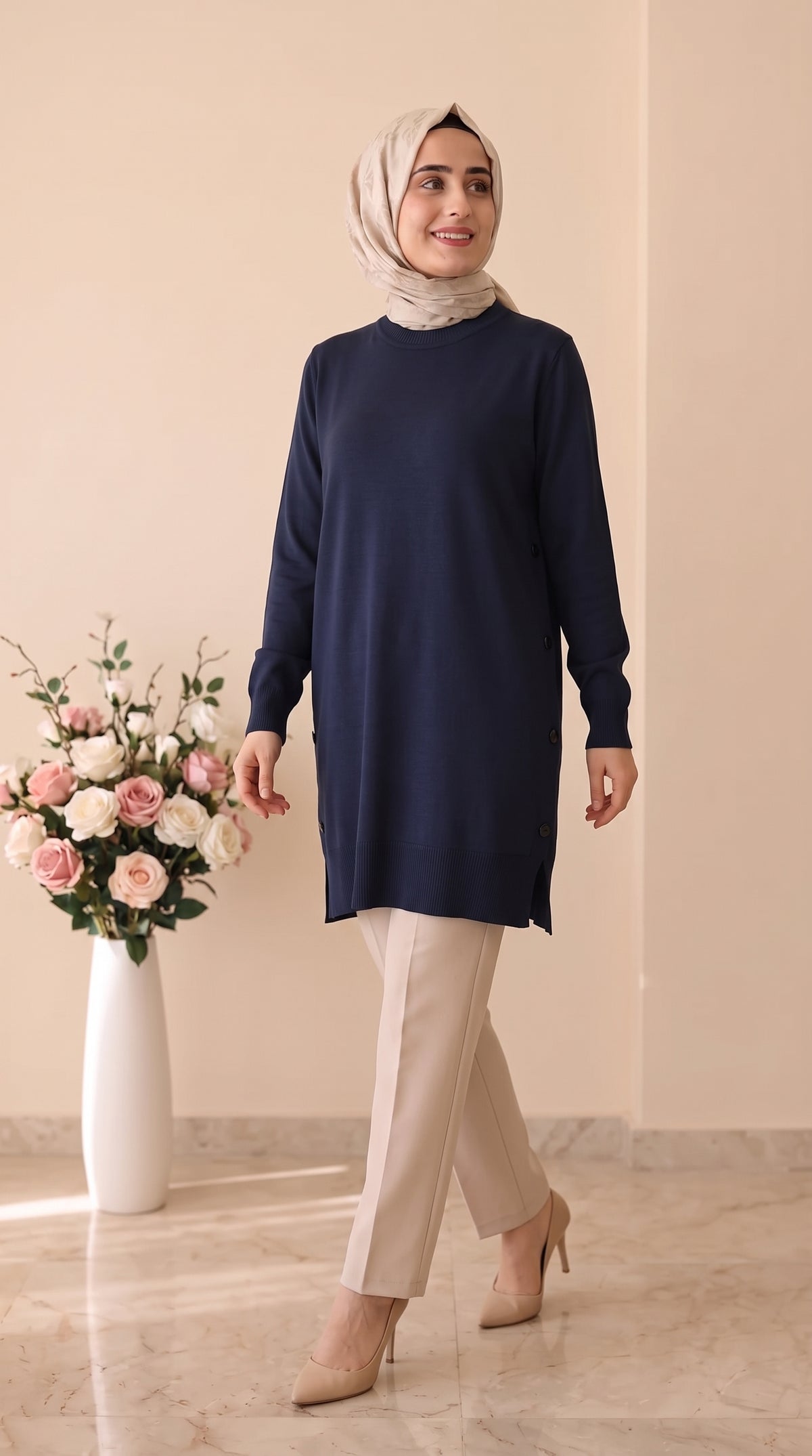 Kado Düğme Detaylı Soğukip Tunik 26077