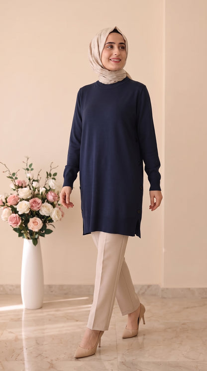 Kado Düğme Detaylı Soğukip Tunik 26077
